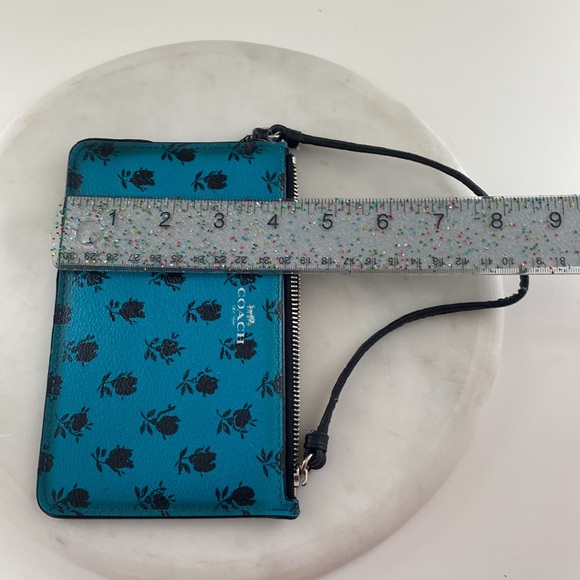 Coach Turquoise Zipper Wallet with Black Rose Pattern. - Picture 16 of 16